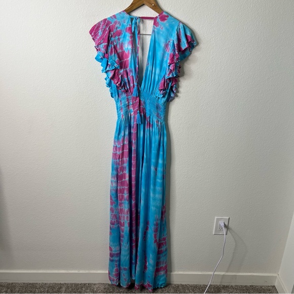 NWT Tiare Hawaii Lia Maxi Dress In Turquoise Fuchsia Leo Tie Dye Womens XS / S - Picture 8 of 12